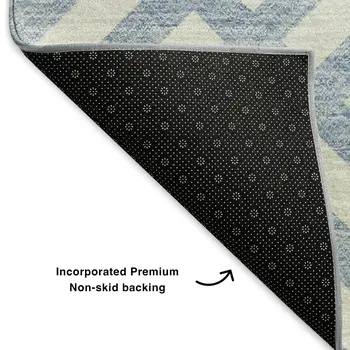 9' X 12' Sky Blue And Ivory Geometric Washable Area Rug With UV Protection