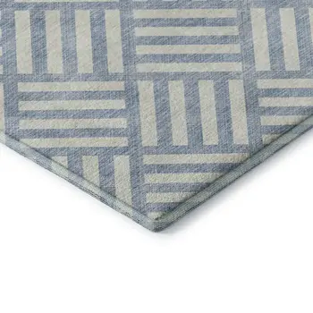 9' X 12' Sky Blue And Ivory Geometric Washable Area Rug With UV Protection