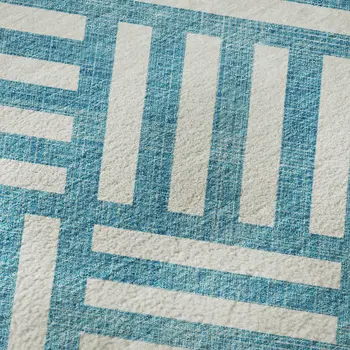 5' X 8' Teal And Ivory Geometric Washable Area Rug With UV Protection