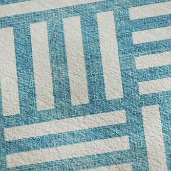 5' X 8' Teal And Ivory Geometric Washable Area Rug With UV Protection