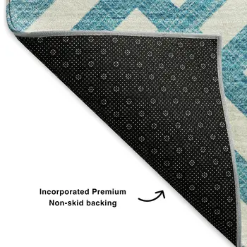 10' X 14' Teal And Ivory Geometric Washable Area Rug With UV Protection