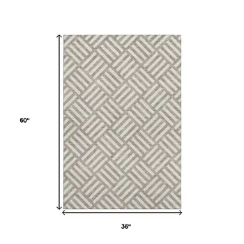 3' X 5' Taupe And Ivory Geometric Washable Area Rug With UV Protection
