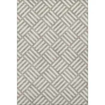 3' X 5' Taupe And Ivory Geometric Washable Area Rug With UV Protection