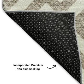 8' Taupe And Ivory Geometric Washable Round Rug With UV Protection