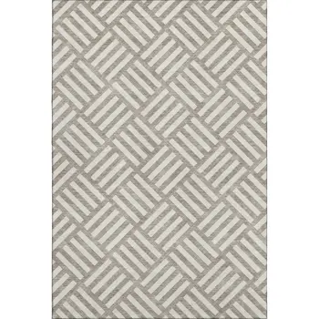 8' X 10' Taupe And Ivory Geometric Washable Area Rug With UV Protection