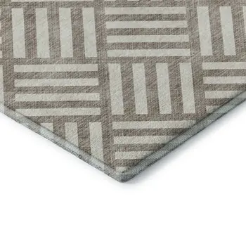 8' X 10' Taupe And Ivory Geometric Washable Area Rug With UV Protection