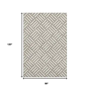 8' X 10' Taupe And Ivory Geometric Washable Area Rug With UV Protection