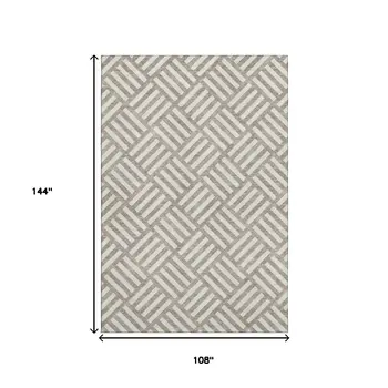 9' X 12' Taupe And Ivory Geometric Washable Area Rug With UV Protection