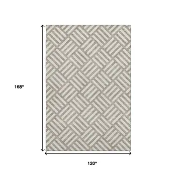 10' X 14' Taupe And Ivory Geometric Washable Area Rug With UV Protection