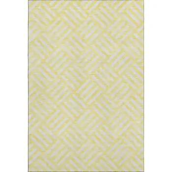 8' X 10' Yellow And Ivory Geometric Washable Area Rug With UV Protection