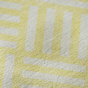 8' X 10' Yellow And Ivory Geometric Washable Area Rug With UV Protection