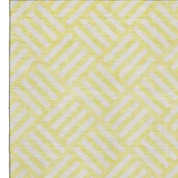 8' X 10' Yellow And Ivory Geometric Washable Area Rug With UV Protection