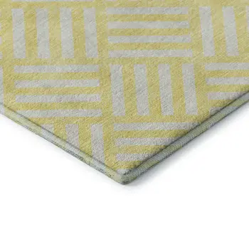 10' X 14' Yellow And Ivory Geometric Washable Area Rug With UV Protection