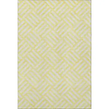 10' X 14' Yellow And Ivory Geometric Washable Area Rug With UV Protection