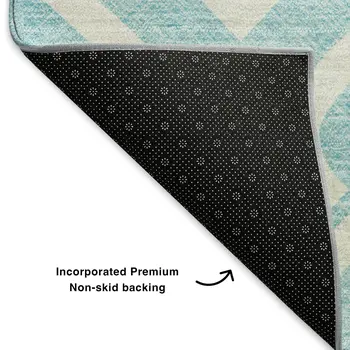 3' X 5' Aqua And Ivory Geometric Washable Area Rug With UV Protection
