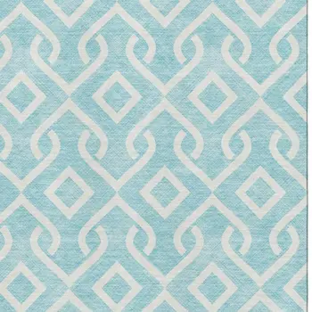 3' X 5' Aqua And Ivory Geometric Washable Area Rug With UV Protection
