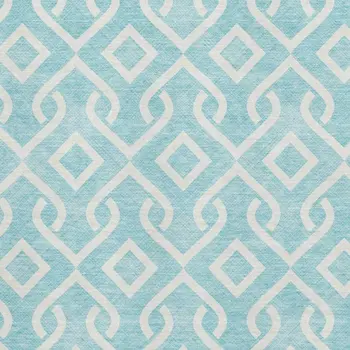 5' X 8' Aqua And Ivory Geometric Washable Area Rug With UV Protection