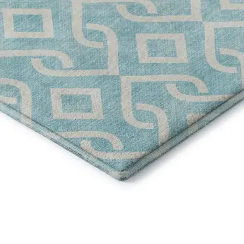 8' X 10' Aqua And Ivory Geometric Washable Area Rug With UV Protection