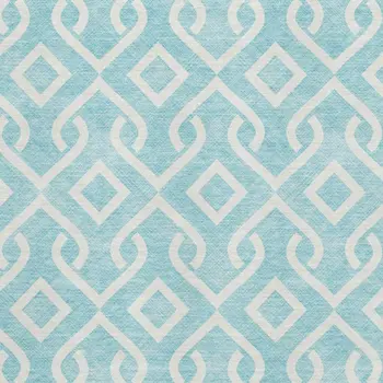 10' X 14' Aqua And Ivory Geometric Washable Area Rug With UV Protection