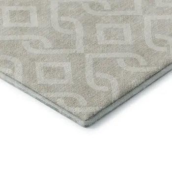 3' X 5' Beige And Ivory Geometric Washable Area Rug With UV Protection
