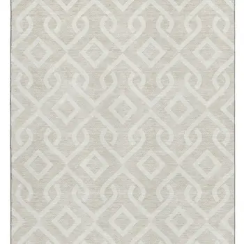 8' X 10' Beige And Ivory Geometric Washable Area Rug With UV Protection