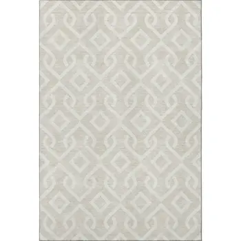 9' X 12' Beige And Ivory Geometric Washable Area Rug With UV Protection