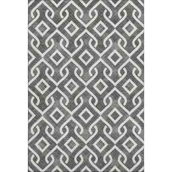 3' X 5' Black And Ivory Geometric Washable Area Rug With UV Protection