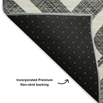 3' X 5' Black And Ivory Geometric Washable Area Rug With UV Protection