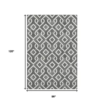 8' X 10' Black And Ivory Geometric Washable Area Rug With UV Protection