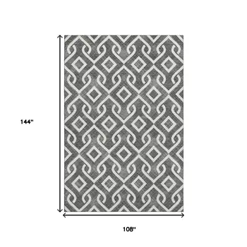 9' X 12' Black And Ivory Geometric Washable Area Rug With UV Protection