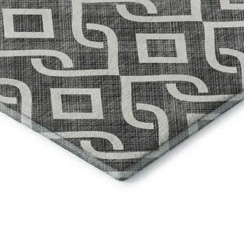 10' X 14' Black And Ivory Geometric Washable Area Rug With UV Protection