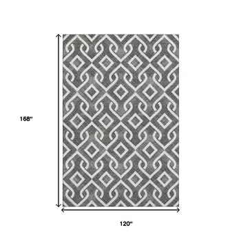 10' X 14' Black And Ivory Geometric Washable Area Rug With UV Protection
