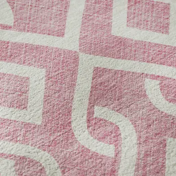 3' X 5' Blush And Ivory Geometric Washable Area Rug With UV Protection