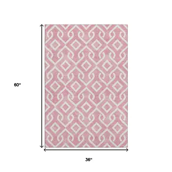 3' X 5' Blush And Ivory Geometric Washable Area Rug With UV Protection