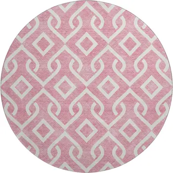 8' Blush And Ivory Geometric Washable Round Rug With UV Protection