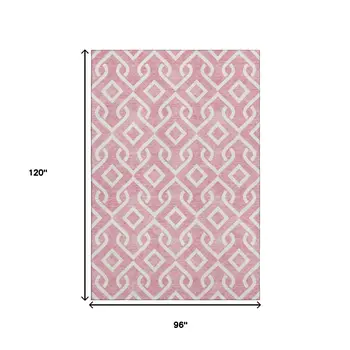 8' X 10' Blush And Ivory Geometric Washable Area Rug With UV Protection