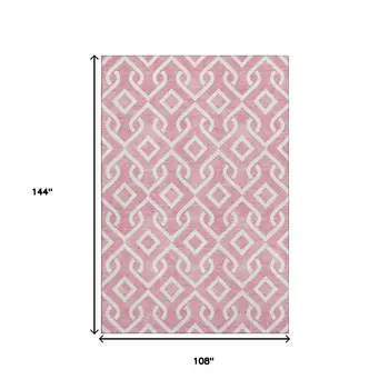 9' X 12' Blush And Ivory Geometric Washable Area Rug With UV Protection
