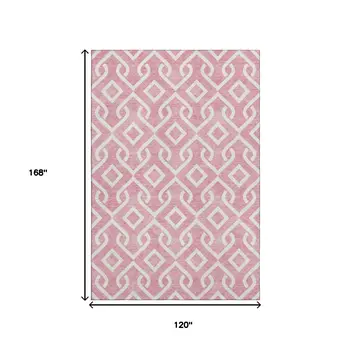 10' X 14' Blush And Ivory Geometric Washable Area Rug With UV Protection
