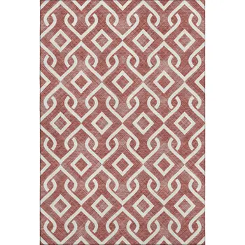 8' X 10' Burgundy And Ivory Geometric Washable Area Rug With UV Protection