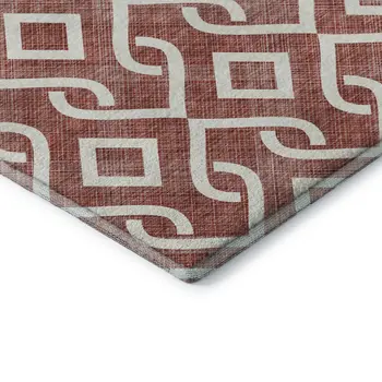 8' X 10' Burgundy And Ivory Geometric Washable Area Rug With UV Protection