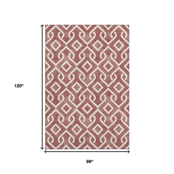 8' X 10' Burgundy And Ivory Geometric Washable Area Rug With UV Protection