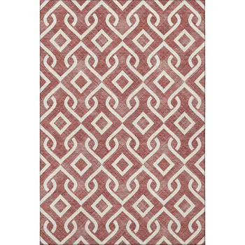 8' X 10' Burgundy And Ivory Geometric Washable Area Rug With UV Protection