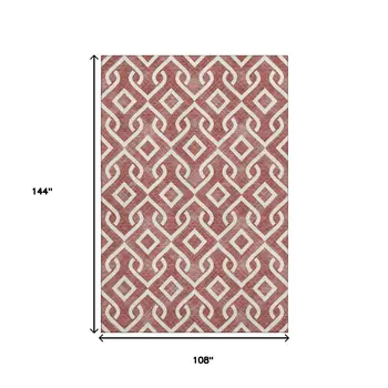 9' X 12' Burgundy And Ivory Geometric Washable Area Rug With UV Protection