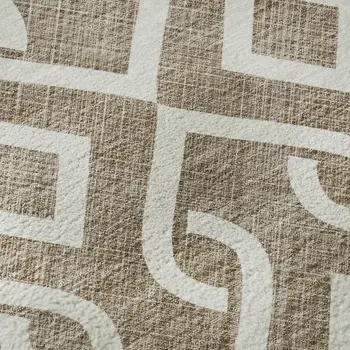 8' Brown And Ivory Geometric Washable Round Rug With UV Protection