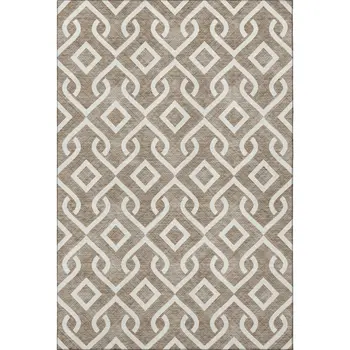 8' X 10' Brown And Ivory Geometric Washable Area Rug With UV Protection