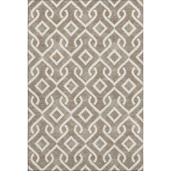 10' X 14' Brown And Ivory Geometric Washable Area Rug With UV Protection