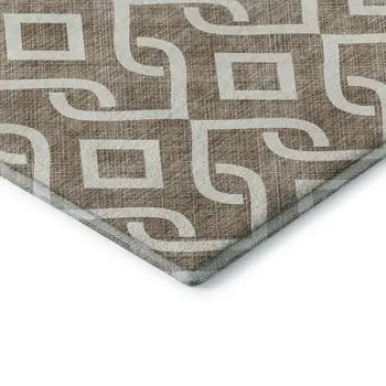 10' X 14' Brown And Ivory Geometric Washable Area Rug With UV Protection