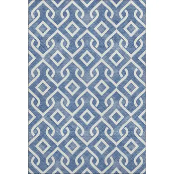 10' X 14' Blue And Ivory Geometric Washable Area Rug With UV Protection
