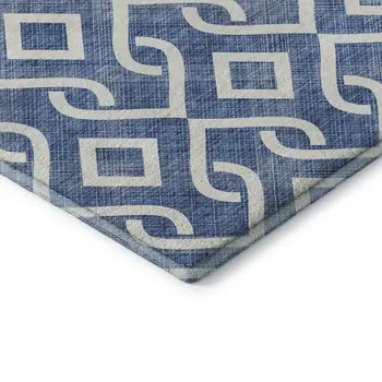 10' X 14' Blue And Ivory Geometric Washable Area Rug With UV Protection