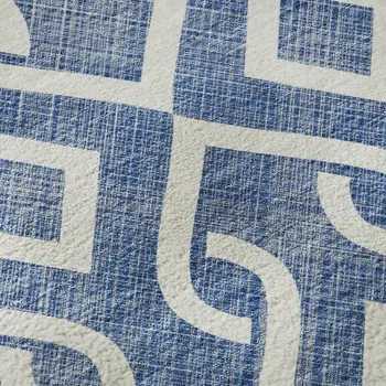 10' X 14' Blue And Ivory Geometric Washable Area Rug With UV Protection